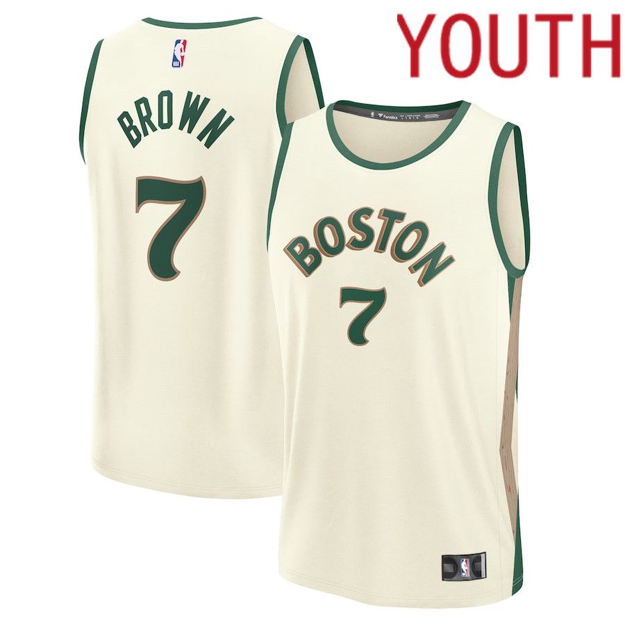 Youth Boston Celtics 7 Jaylen Brown Fanatics Branded White City Edition 2023-24 Fast Break NBA Jersey